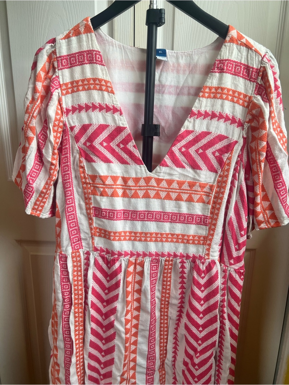 Old Navy Pink & Orange Patterned V-Neck Midi Dress